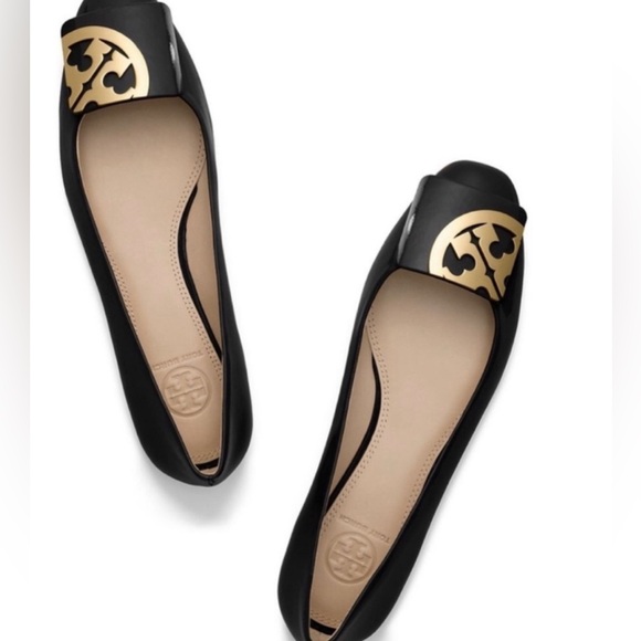 Tory Burch Square Toe Logo Soft Patent Flat - Picture 1 of 16